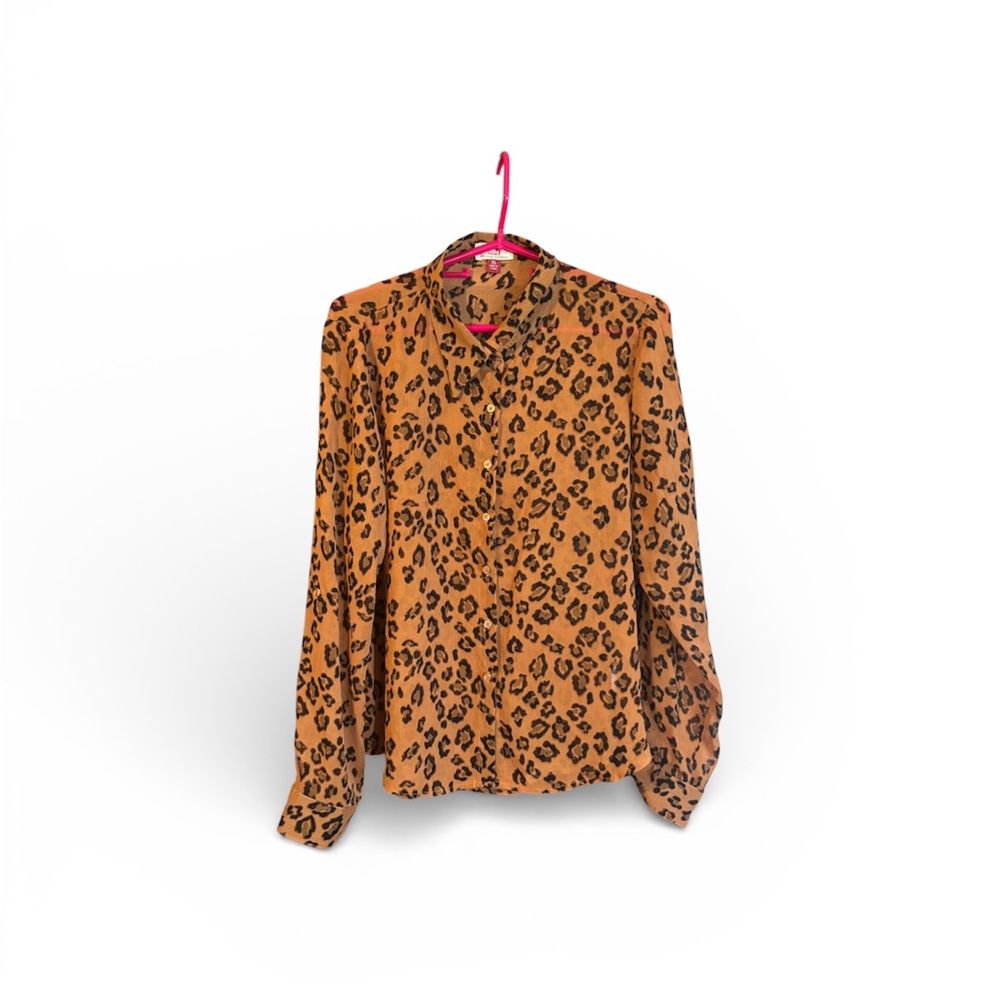 LEI Animal Print Button Down Blouse - Tan and Black XL Casual Business Baddie